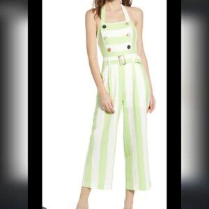 NWT | Anthropologie Moon River Green and White Striped Jumpsuit, Size S/XS